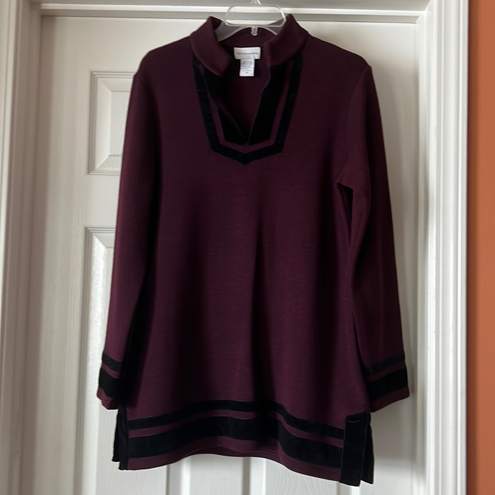 Holiday tunic with velvet trim